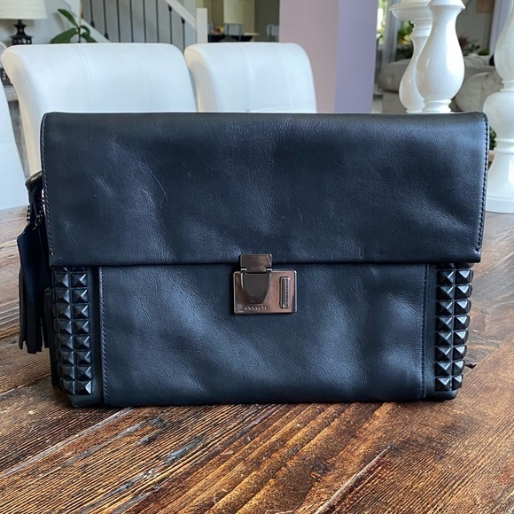 Coach Handbags - Coach Legacy Onyx Studded Lock Leather Clutch
